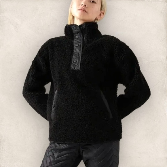 Athleta Cozy Sherpa Snap Sweatshirt, Black Color - Size Medium NWOT Pullover - Picture 2 of 14
